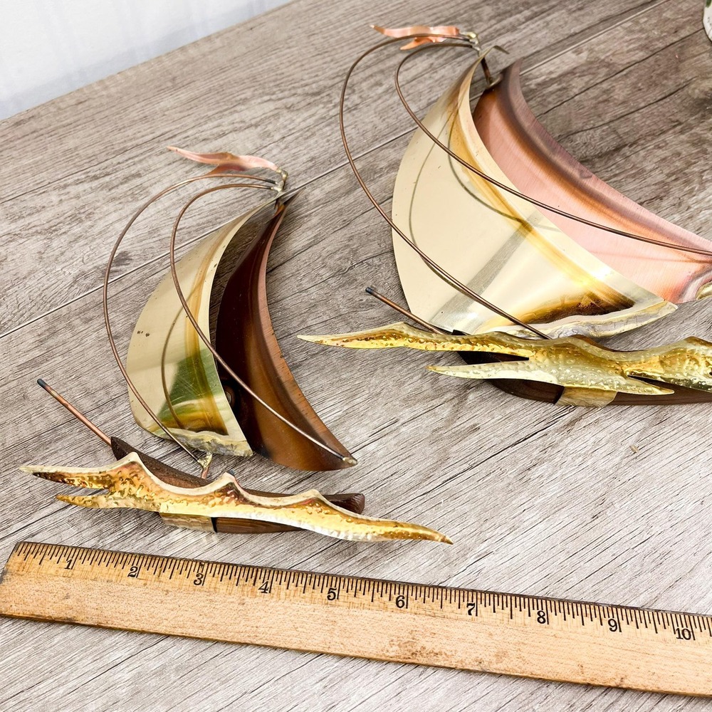 MCM Brass Sailboat Set of 2 - Vintage Sail boat Decor - Picture 5 of 11